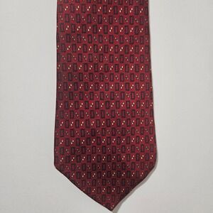 Stafford Executive Mens Chic Silk Tie Burgundy Red Navy Blue Geometric Pattern